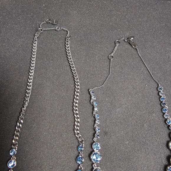 Lot Of 2 Silver Tone Givenchy Ladies Stackable Necklaces With Blue Crystals show - Picture 4 of 7
